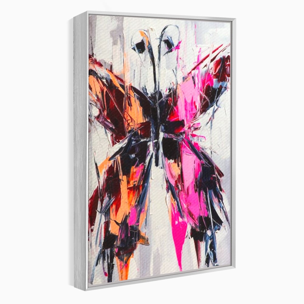 Tablou canvas cu tablou canvas cu fluture in stil graffiti, in rama de aluminiu argintiu